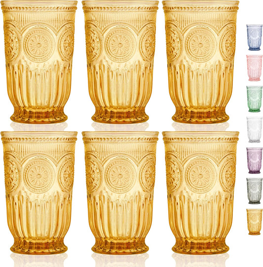 Yungala Amber glassware set of 6 highball amber drinking glasses dishwasher safe colorful vintage glassware for water or cocktails in colorful drinkware perfect for a fall table setting