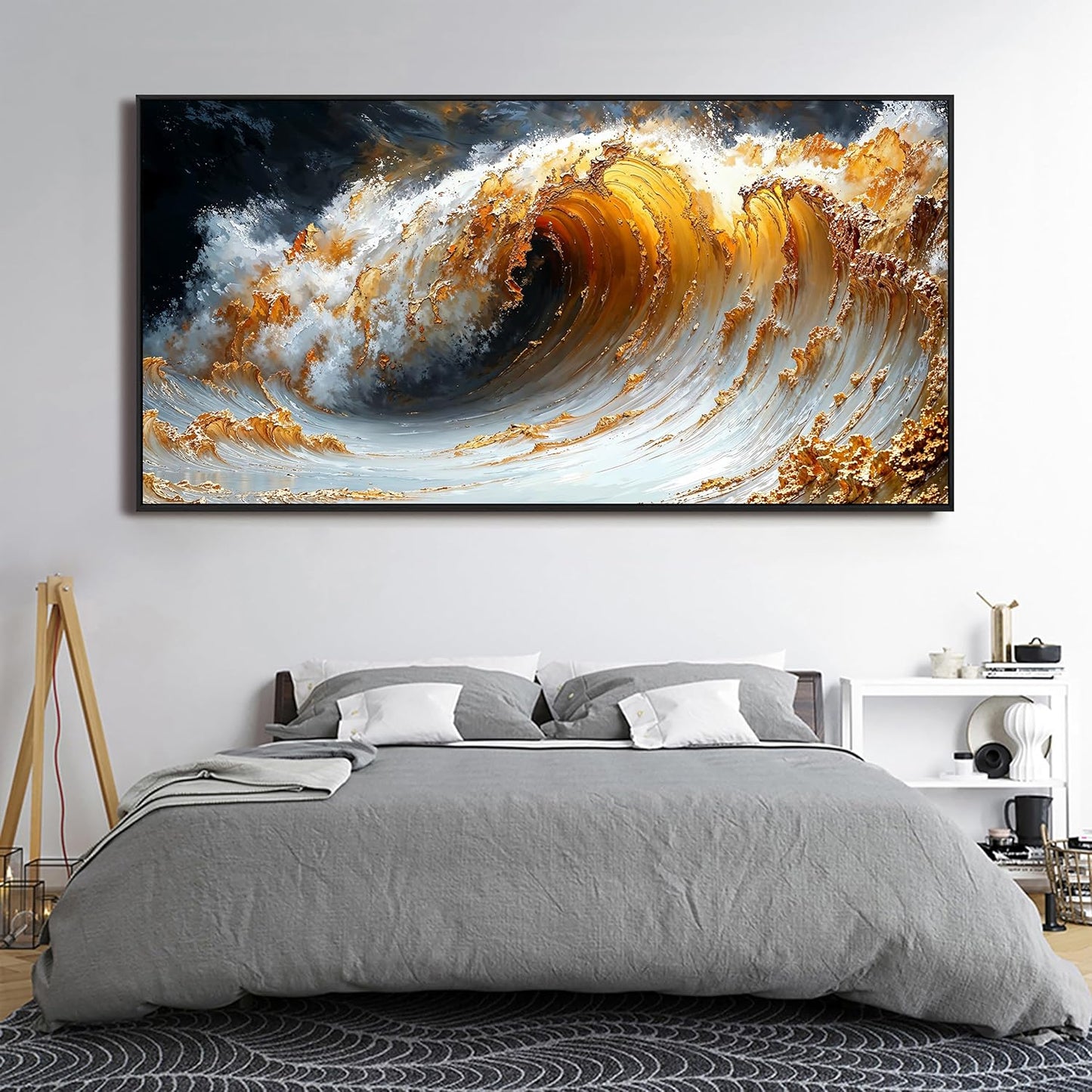 Canvas Wall Art Decor Large Wall Art for Living Room Large Framed Artwork for Walls Modern Abstract Wall Art Prints Gold Wave Wall Art Pictures Art Work for Wall Decor Bedroom Office Decor 29" X 59"