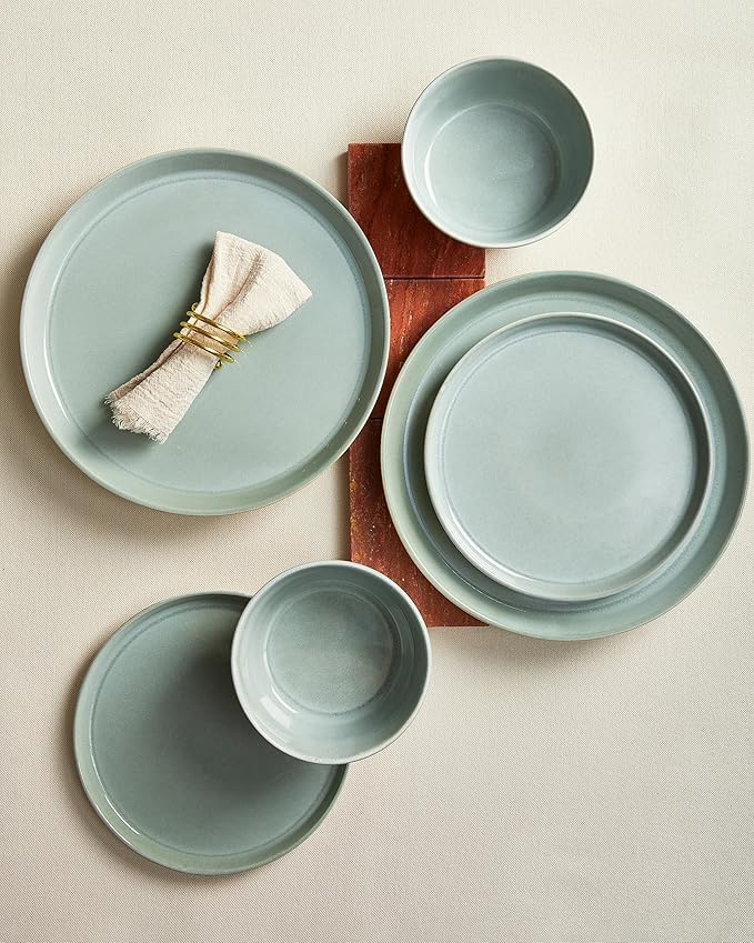 Dinnerware Sets for 4, Ceramic Plates and Bowls Set, Modern Artisan Dish Set, Microwave & Dishwasher Safe Dishware Set, Chip & Scratch Resistant Dinner Sets, Gradient Green