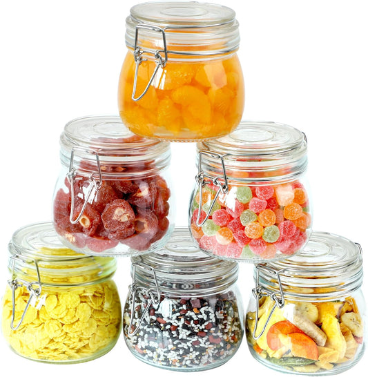 Glass Jar With Airtight Lid 16 Oz (Set Of 6) Wide Mouth Airtight Food Storage Containers Leakproof Canister For Coffee,Sugar,Chocolate Chips,Canning,Candy,Cereal,Spice,Pickle,Cookies,Dried Fruits