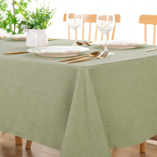 DWCN Faux Linen Tablecloth Rectangle - Fabric Waterproof Spill-Proof Wrinkle and Stain Resistant Tablecloths Decorative Farmhouse Table Cover for Kitchen Dining Party, 60 x 120 Inch, Sage Green