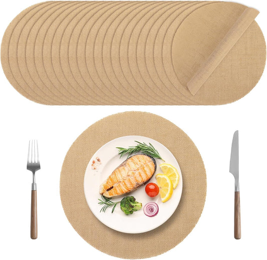 25 Pieces Burlap Placemats 11.8 Inch Round Reusable Brown Table Mats Natural Jute Fibers Placemats Bulk Circle Rustic Table Decorations for Dining Wedding Holiday Farmhouse Supplies