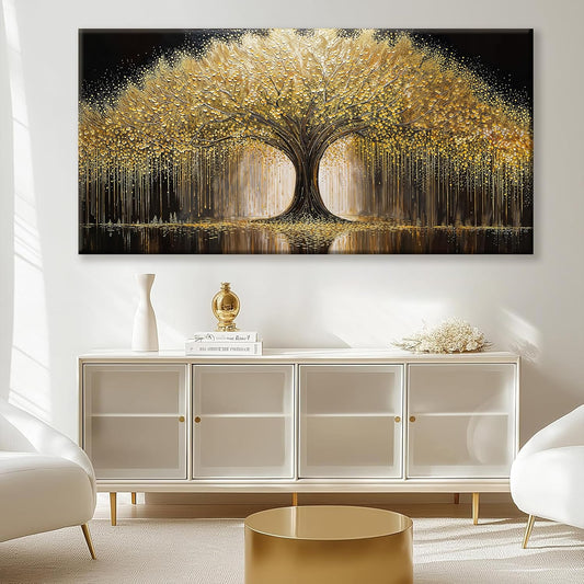 Large Golden Tree Of Life Wall Art Decor Modern Ready To Hang Room Wall Decor Large Wall Art For Living Room Kitchen Office Bedroom Canvas Prints Decor 29x58 Inch