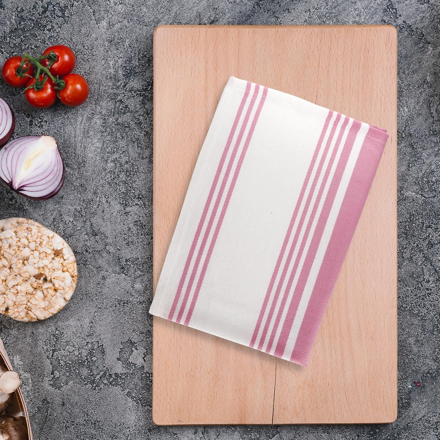Urban Villa Kitchen Towels 100% Cotton Pack of 3, Highly Absorbent Quick Drying Super Soft Premium Dish Towels for Kitchen with Hanging Loop Hand & Tea Towels - 20x30 Inch, (Pink & White, Striped)