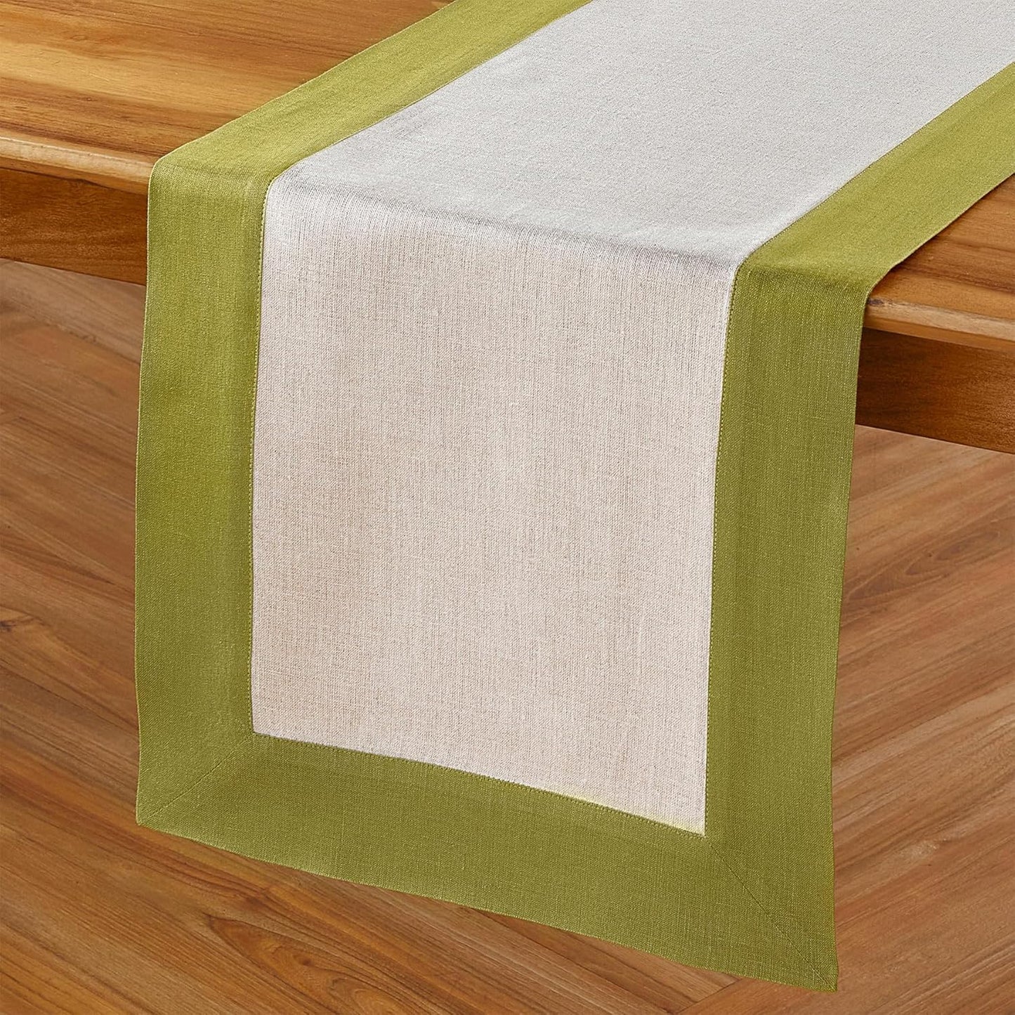 Solino Home Linen Table Runner 60 Inches - 100% Pure Linen Avocado and Natural Short Table Runner 14 x 60 Inch Ideal for Dresser and Coffee Tables - Contempo - Thanksgiving