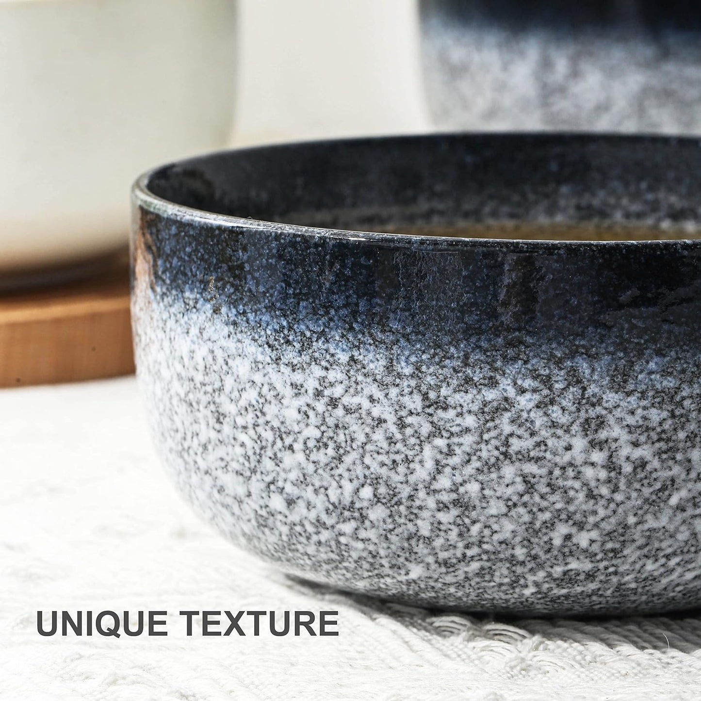 S&Q'S CERAMICS Cereal Bowls - 36 Ounce, Japanese Noodle Bowl Set, Ceramic Bowls for Kitchen, Breakfast, Oatmeal, Microwave and Dishwasher Safe, [Set of 4], Dark Blue