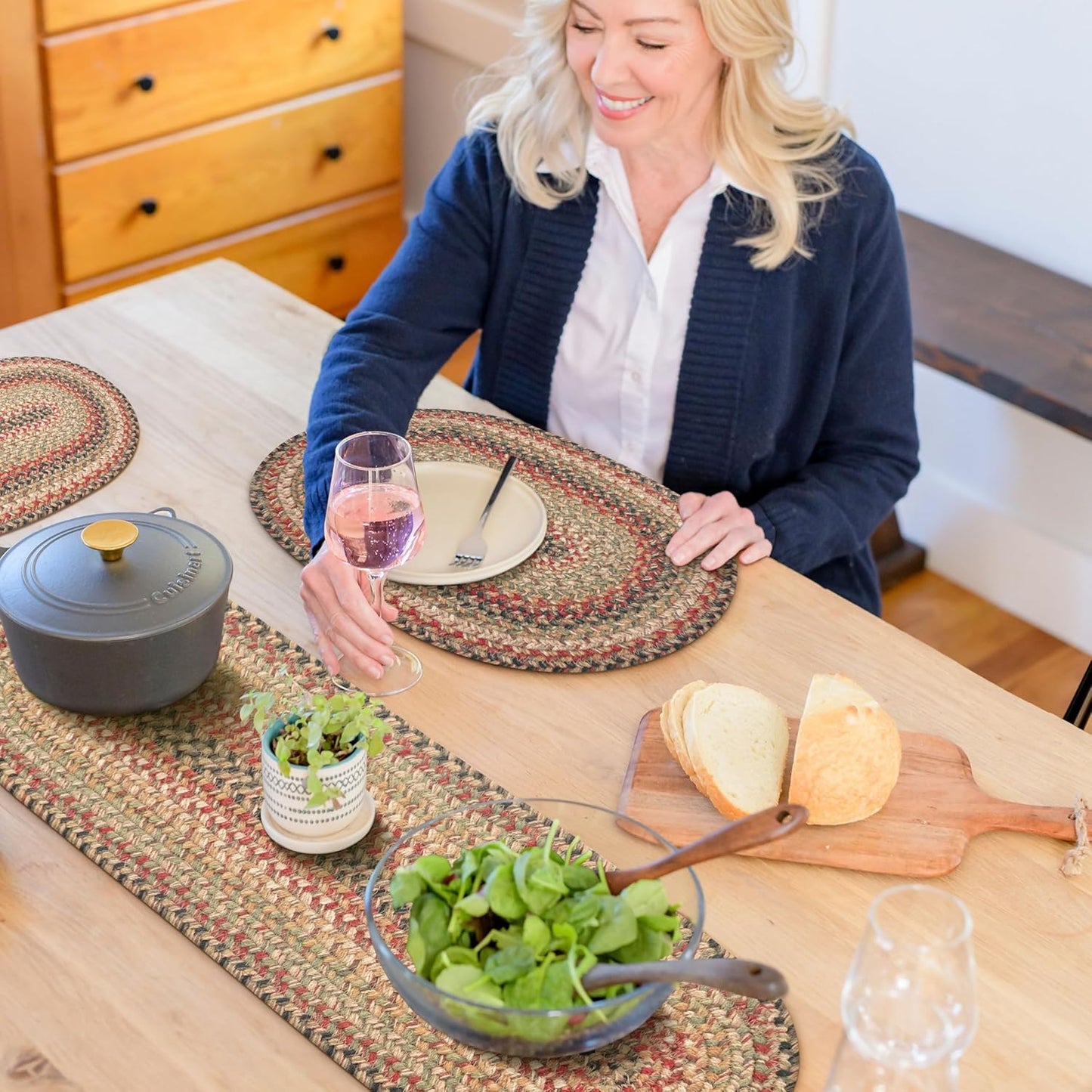 Homespice Kingston Braided Oval Table Runner, Warm Country Decor, Multicolor 11x36 - Jute Dining Table Accessories - Rich Colors, Easy to Clean, Durable and Protects Furniture