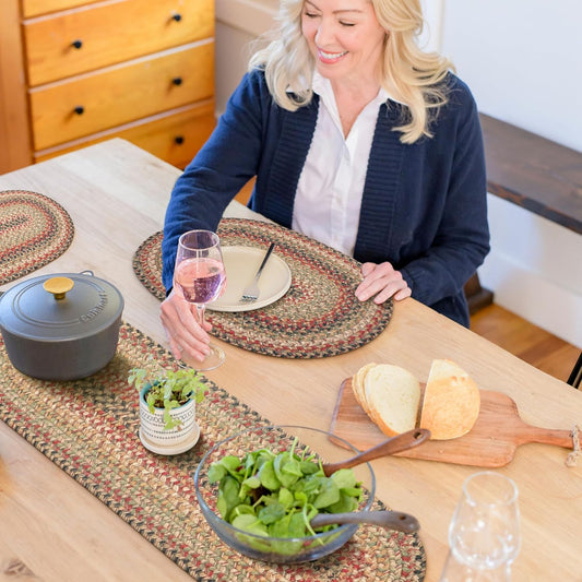 Homespice Kingston Braided Oval Table Runner, Warm Country Decor, Multicolor 11x36 - Jute Dining Table Accessories - Rich Colors, Easy to Clean, Durable and Protects Furniture