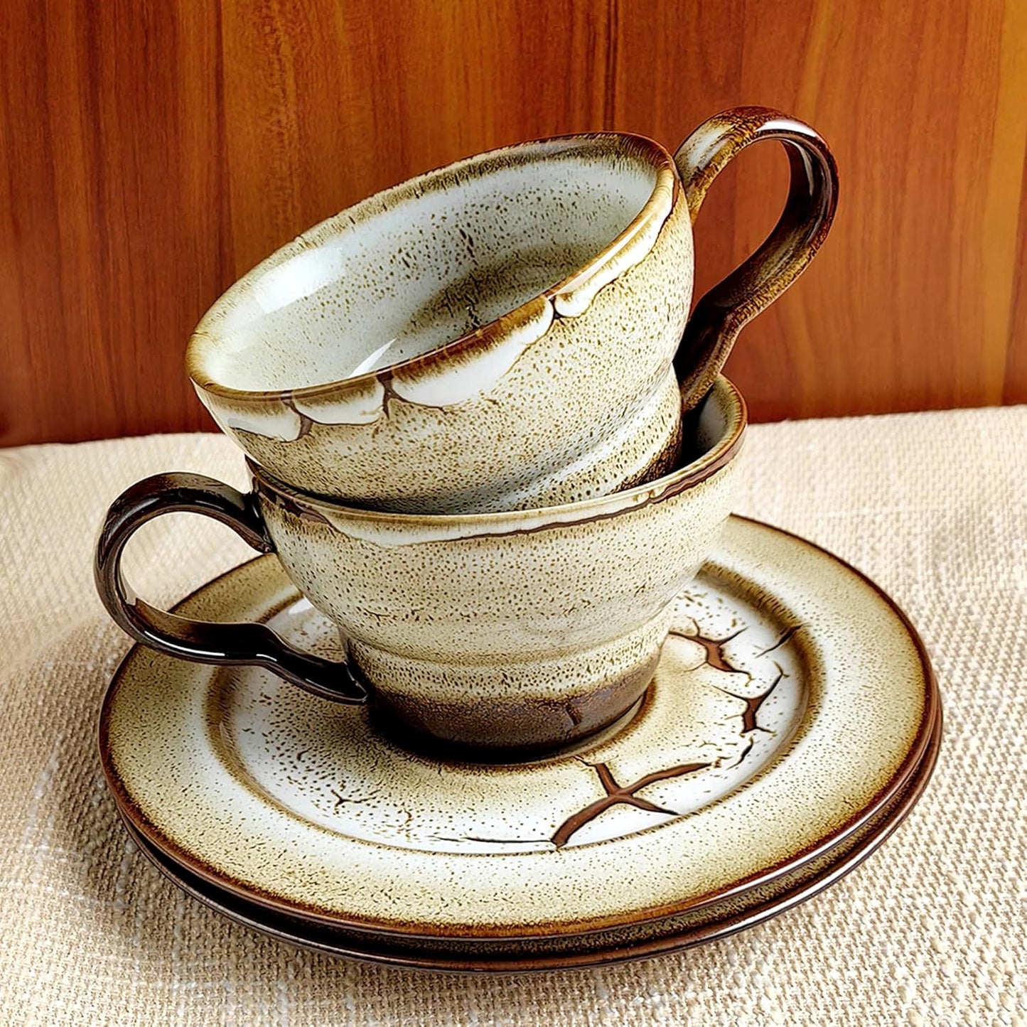 Latte Art Coffee Cup Set of 2 with Saucers - 8.5oz Ceramic Mugs for Cappuccino, Espresso & Tea - Microwave & Dishwasher Safe - Perfect Holiday Gift for Father's Day, Birthday, Housewarming