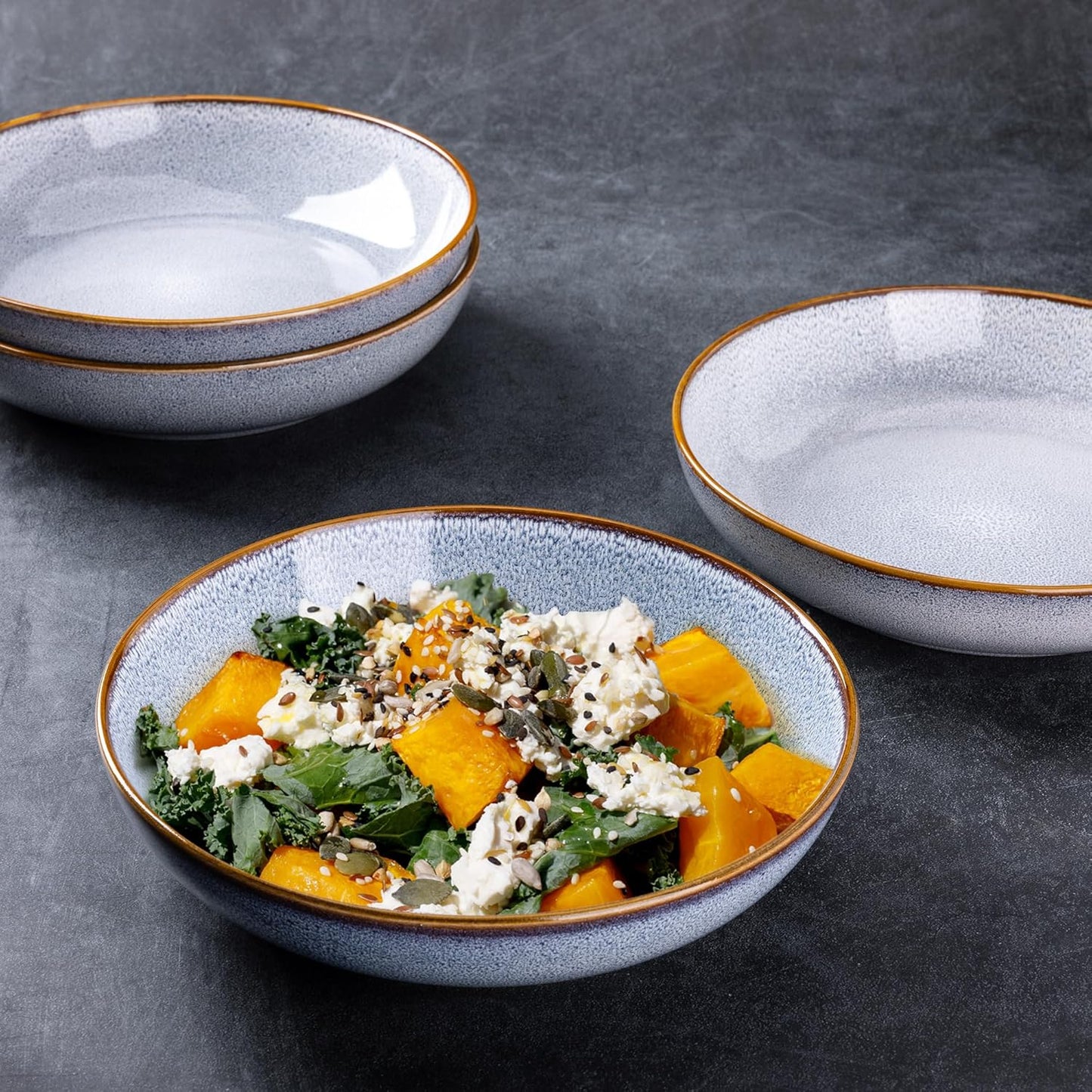 AmorArc 8.5'' Large Ceramic Pasta Bowls Set, 36oz Stoneware Bowls Set of 4 for Kitchen, Reavtive Glaze Bowls-Microwave, Dishwasher Safe for Pasta,Salad,Oatmeal -Blue