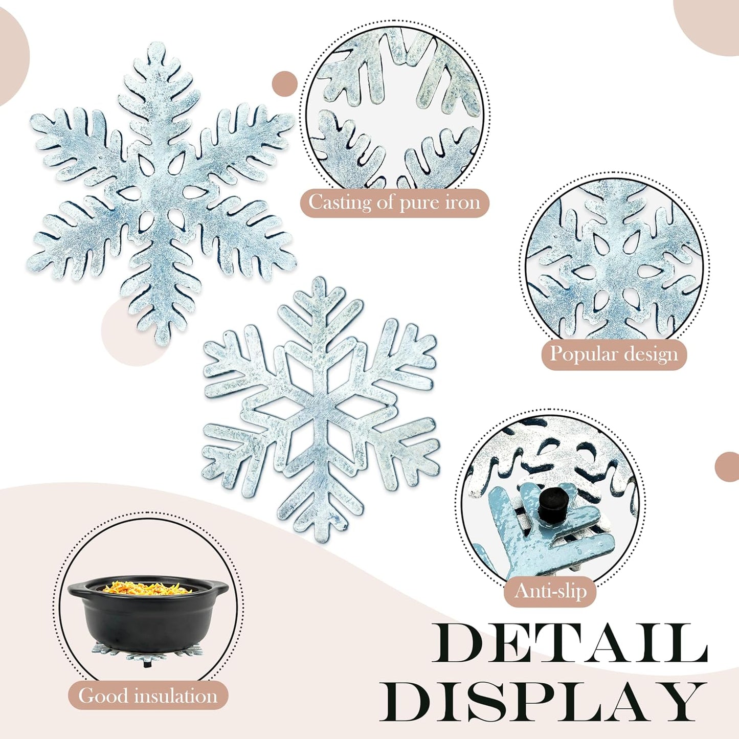 2 Pack Snowflake Trivets for Hot Dishes, Heat Resistant Metal Trivet for Countertops, Christmas Decorative Trivets for Holiday&Christmas Decorations for Kitchen
