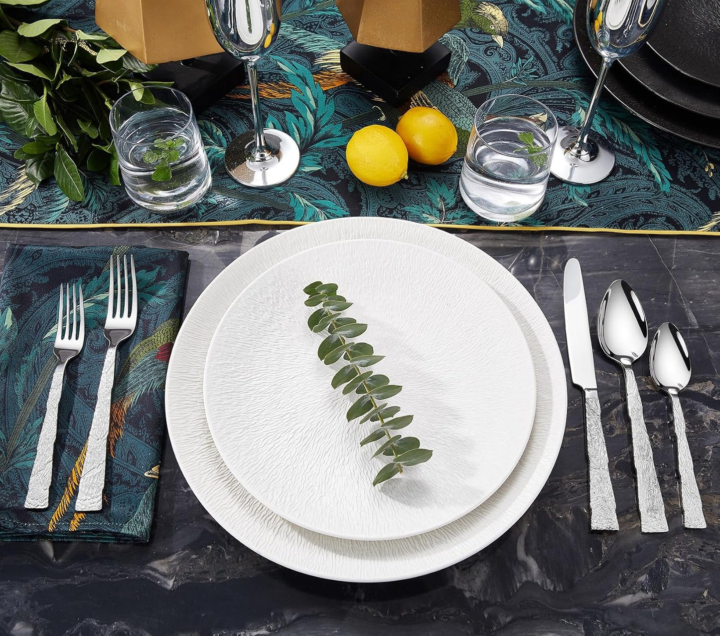 KEAWELL Premium Lava Silverware Set – 18/10 Stainless Steel Flatware, Dishwasher Safe, Textured Handle, Durable for Everyday Use, Elegant for Entertaining (20, Silver)