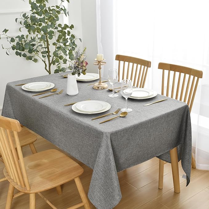 JIUZHEN Rectangle Table Cloth Faux Linen Farmhouse Tablecloth Wrinkle and Stain Resistant Decorative Fabric Table Cover for Kitchen, Dining Room, Parties and Camping, Grey, 52 x 70 Inch
