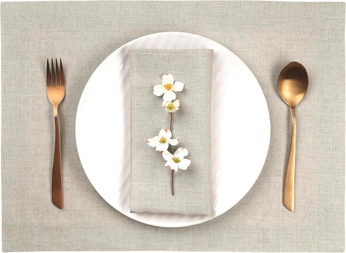 D'Moksha Homes Linen Natural Placemats Set of 4-100% Pure Linen Placemats 14 x 19 Inch for Fall, Autumn and Halloween - Handcrafted and Machine Washable