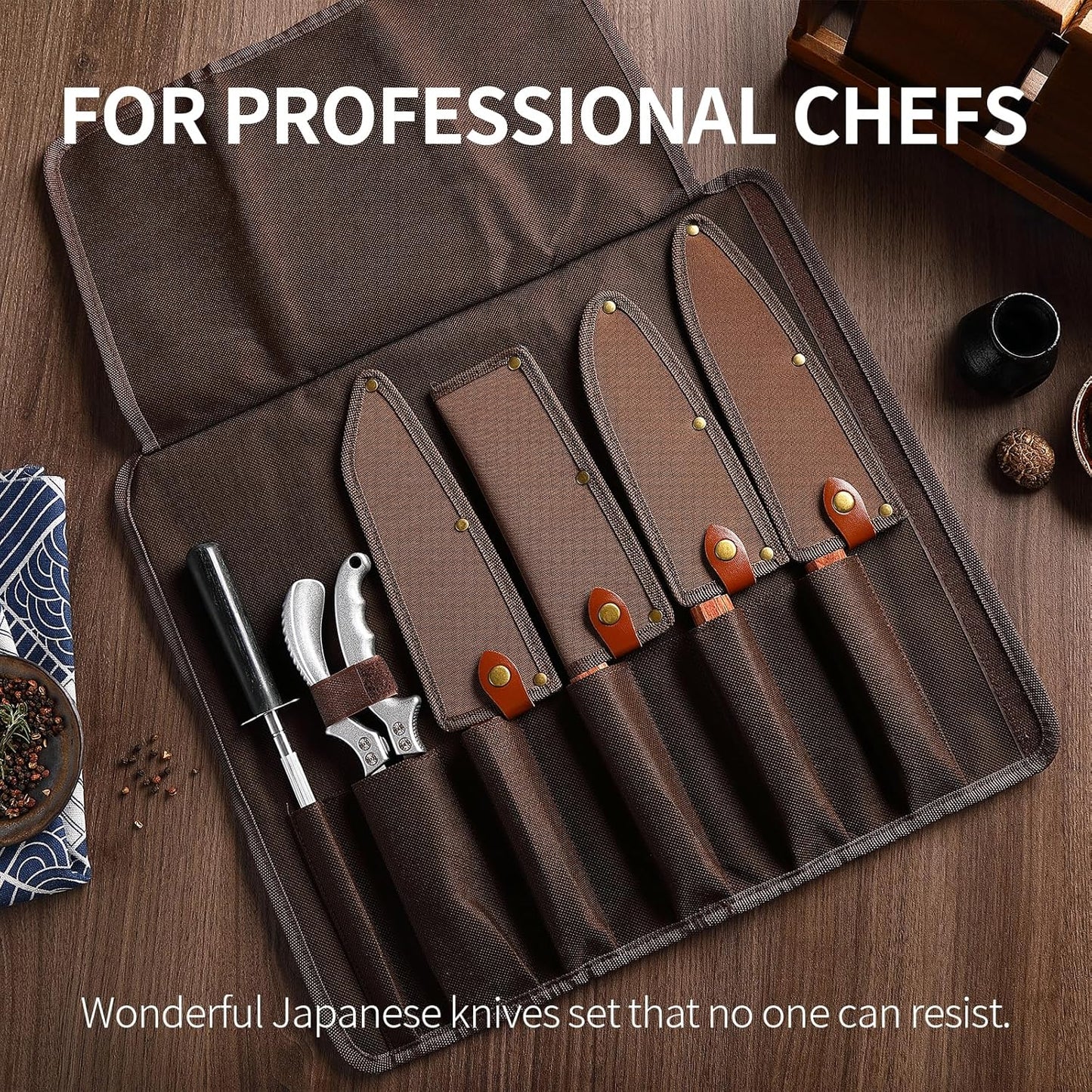 Japan Knife Set, High Carbon Steel Japan Nakiri Santoku Knife Set, Hand Forged Meat Cleaver Butcher Knife with Accessories for Kitchen, Camping BBQ Knives Set with Bag