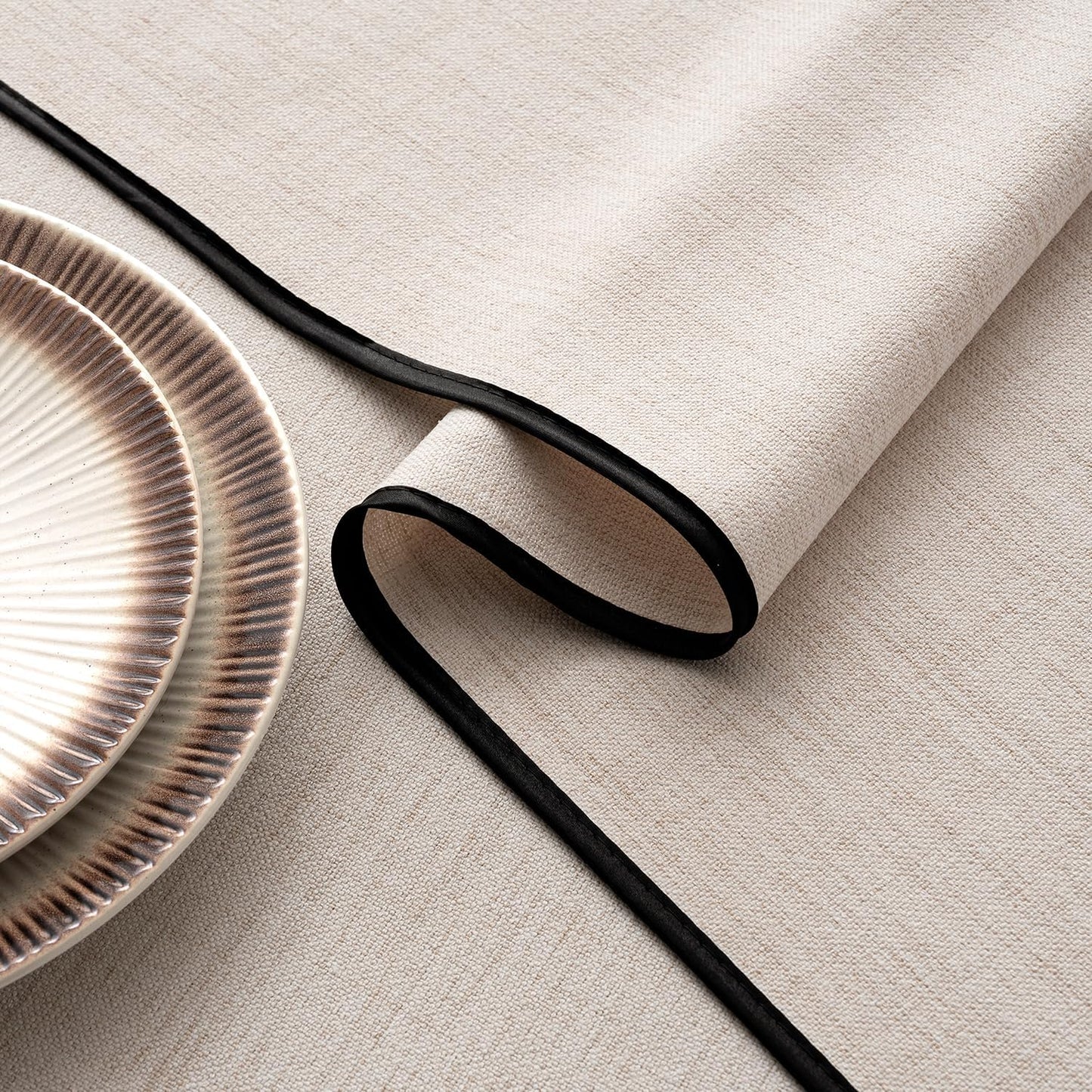 MIULEE Natural-Black Linen Tablecloth 60x84 Inch Rectangle Table Cloth Waterproof,Stain Resistant & Wrinkle Resistant for Dining Party Wedding