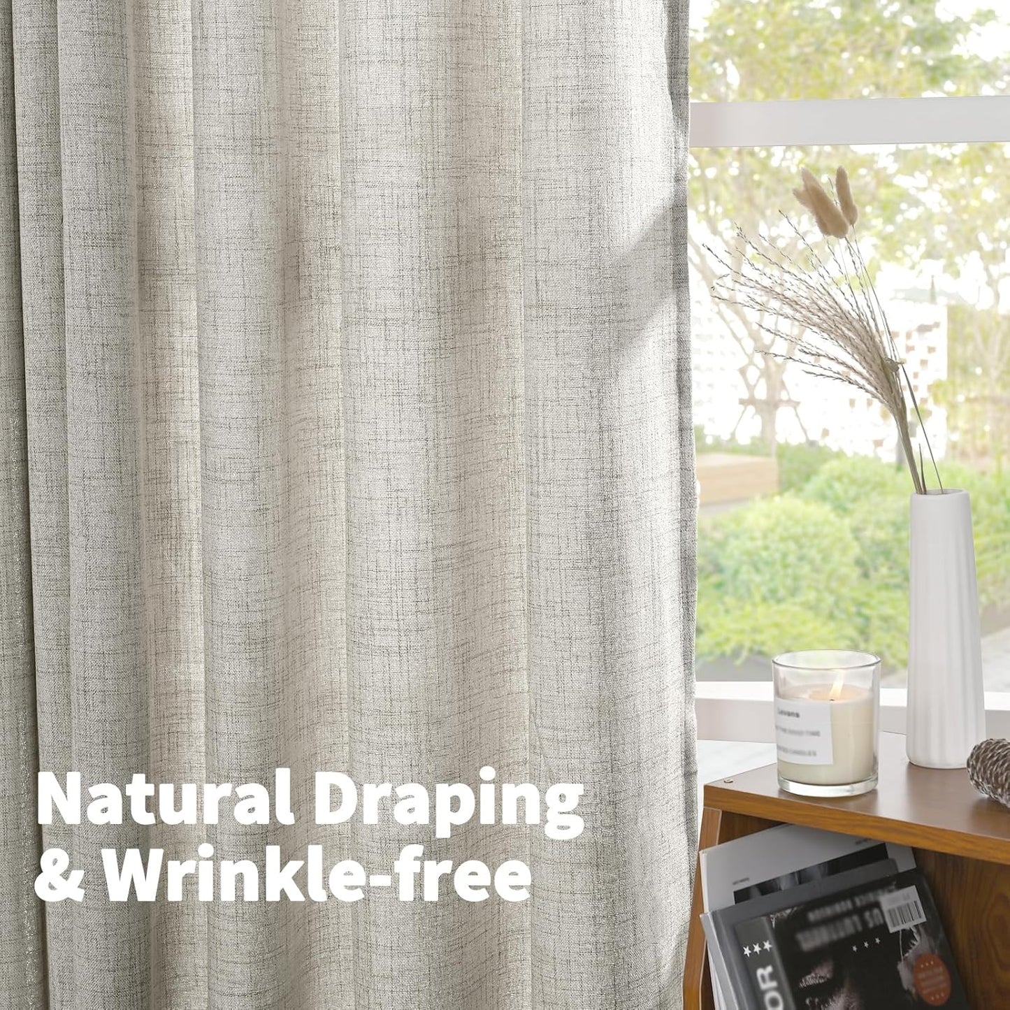 YoungsTex Dark Grey Linen Semi Sheer Curtains 63 Inch Length for Bedroom, Textured Light Filtering Drapes with Bronze Grommet Privacy for Living Room Country, 2 Panels, 52 X 63 Inch