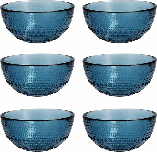 Fortessa Jupiter Vintage Glassware Collection 5 Inch Cereal Salad Dessert Snack All-Purpose Bowl 6 Pack, Cornflower Blue, 14 Ounce (6 Pack)