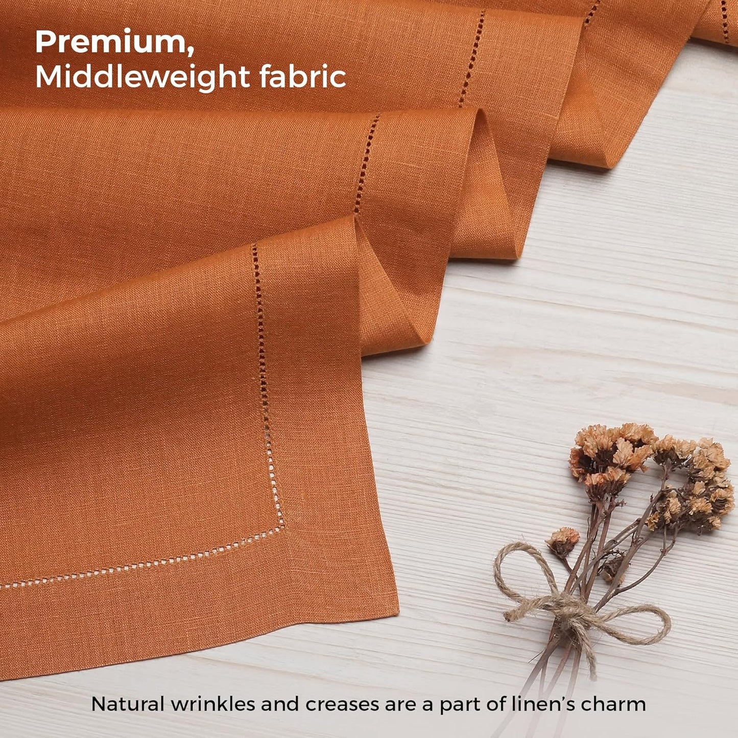 D'Moksha Homes Linen Rust Table Runner 36 Inches - 100% Pure Linen Small Table Runner 14 x 36 Inch Ideal for Dresser, Coffee Tables, Fall and Halloween - Classic Hemstitch