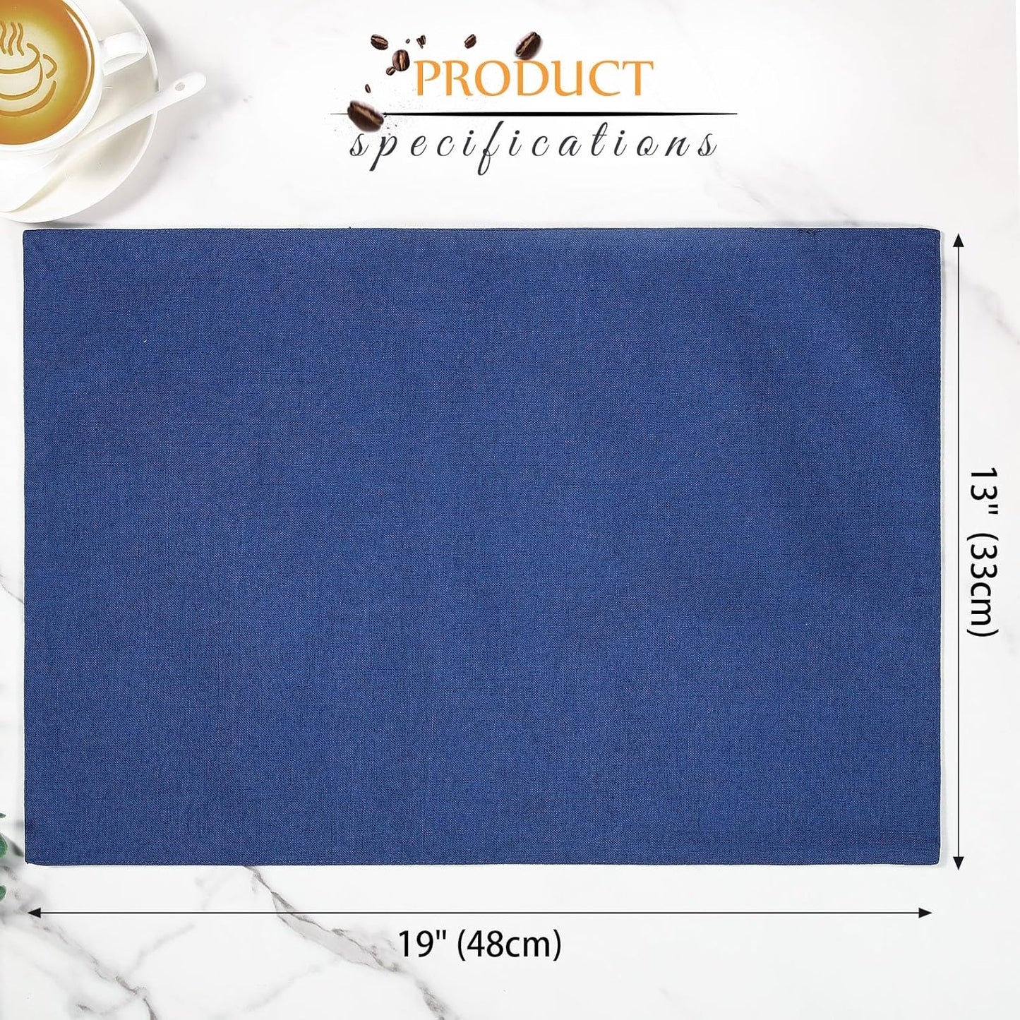 Sieral Cloth Placemats Set of 12 Rectangle Dining Table Placemats Bulk 13 x 19 Inch Machine Washable Heat Resistant Cotton Linen Table Mats for Wedding Baby Shower Birthday Party Supplies(Dark Blue)