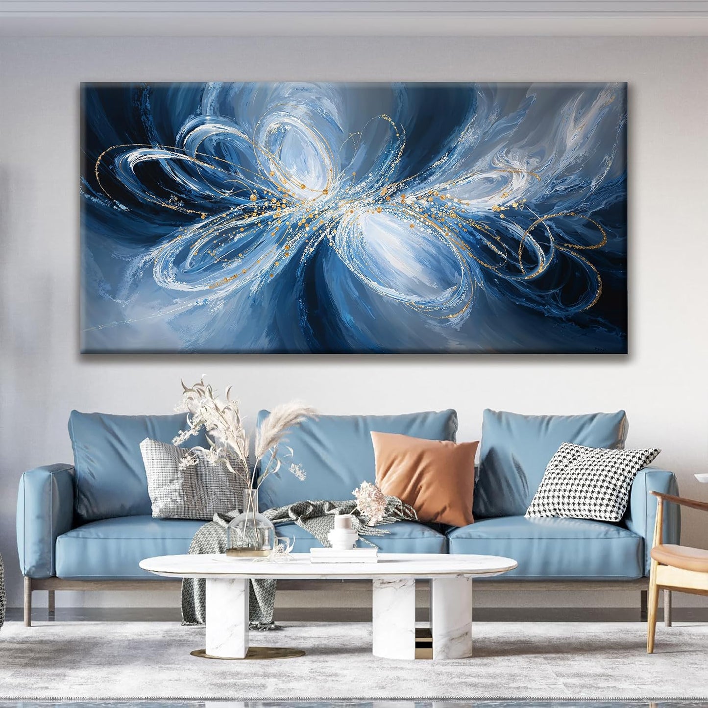 Large Wall Art For Living Room Decor Abstract White Blue Wall Art Prints Ready To Hang Room Wall Decor For Bedroom Canvas Prints Kitchen Office 29x58 Inch
