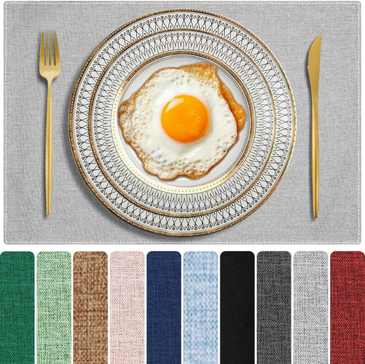 Cloth Placemats Set of 6, Cotton Linen Blend Machine Washable Double Layered Durable Place Mats Heat Resistant Placemats Wrinkle Free Thick Fabric Dining Table Mats (Light Grey, 6)