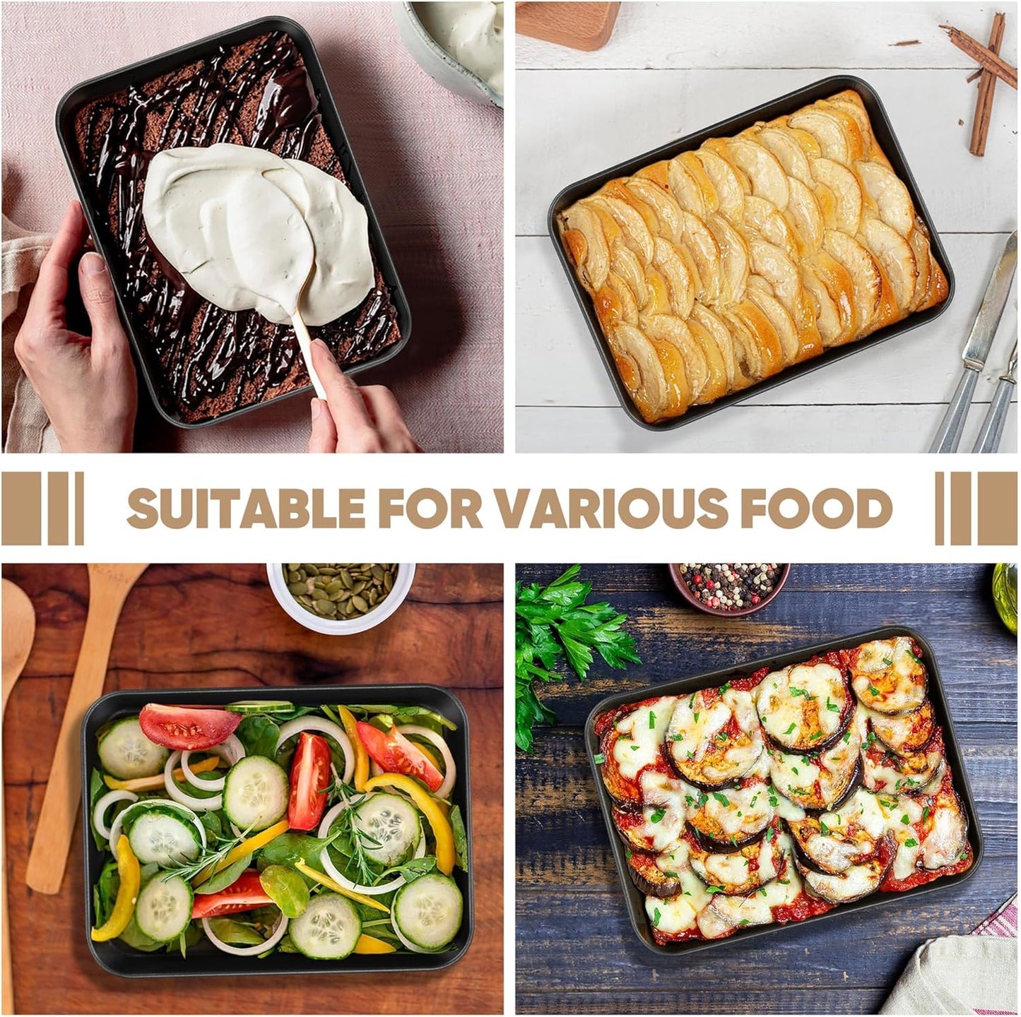 E-far Baking Sheet Set of 2, 9" x 7" x 1" Small Cookie Sheet Pan for Baking, Nonstick Carbon Steel Baking Trays for Toaster Oven, Heat-Resistant & Easy Clean, Black