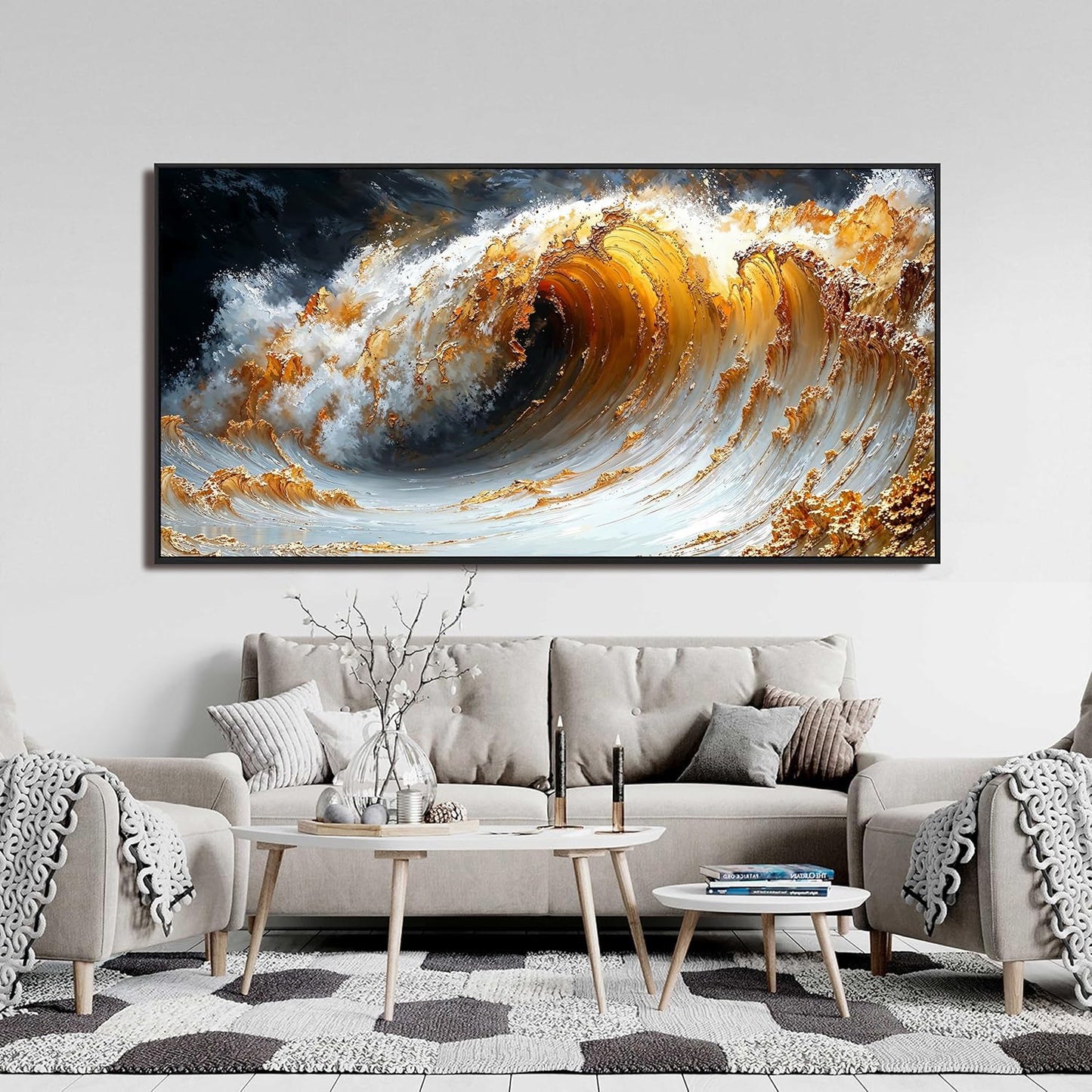Canvas Wall Art Decor Large Wall Art for Living Room Large Framed Artwork for Walls Modern Abstract Wall Art Prints Gold Wave Wall Art Pictures Art Work for Wall Decor Bedroom Office Decor 29" X 59"