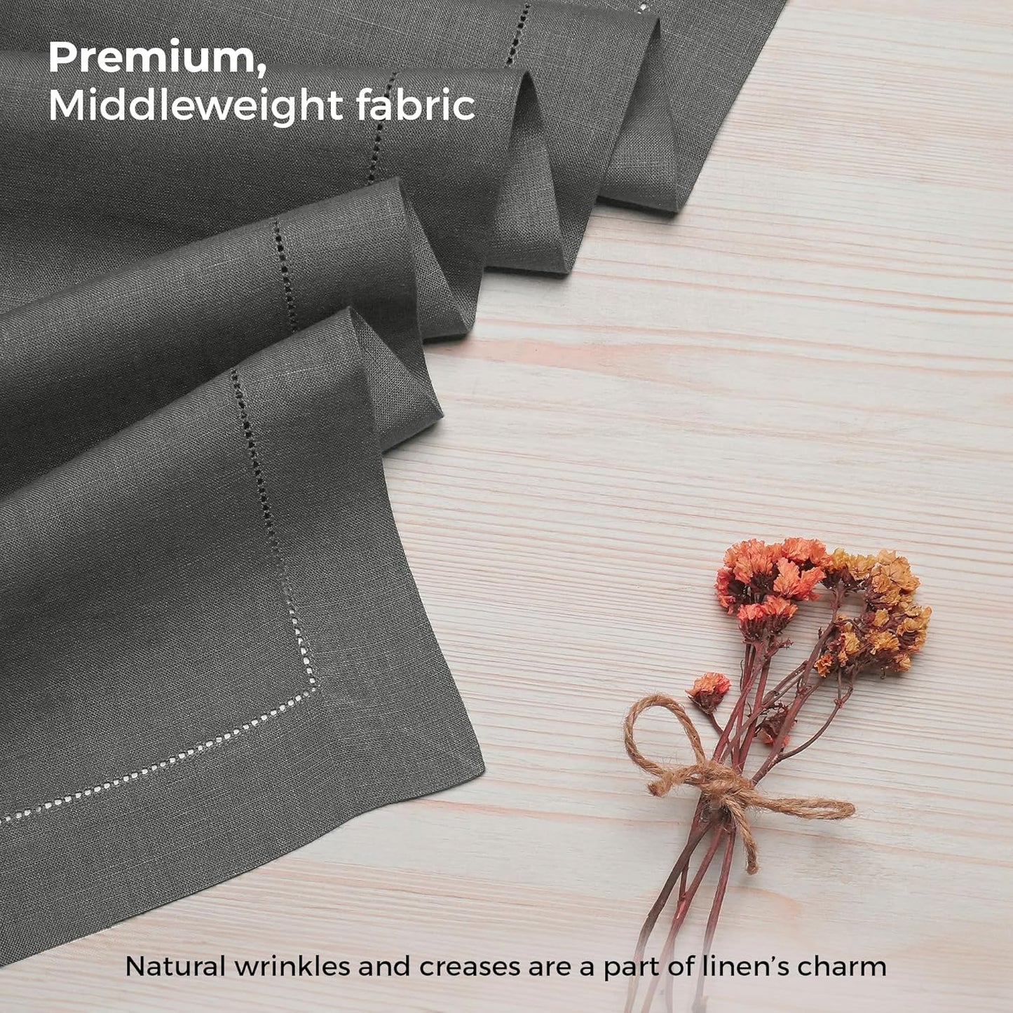 D'Moksha Homes Linen Charcoal Grey Table Runner 144 Inches Long - 100% Pure Linen Extra Long Table Runner 14 x 144 Inch for Fall, Autumn and Halloween - Classic Hemstitch