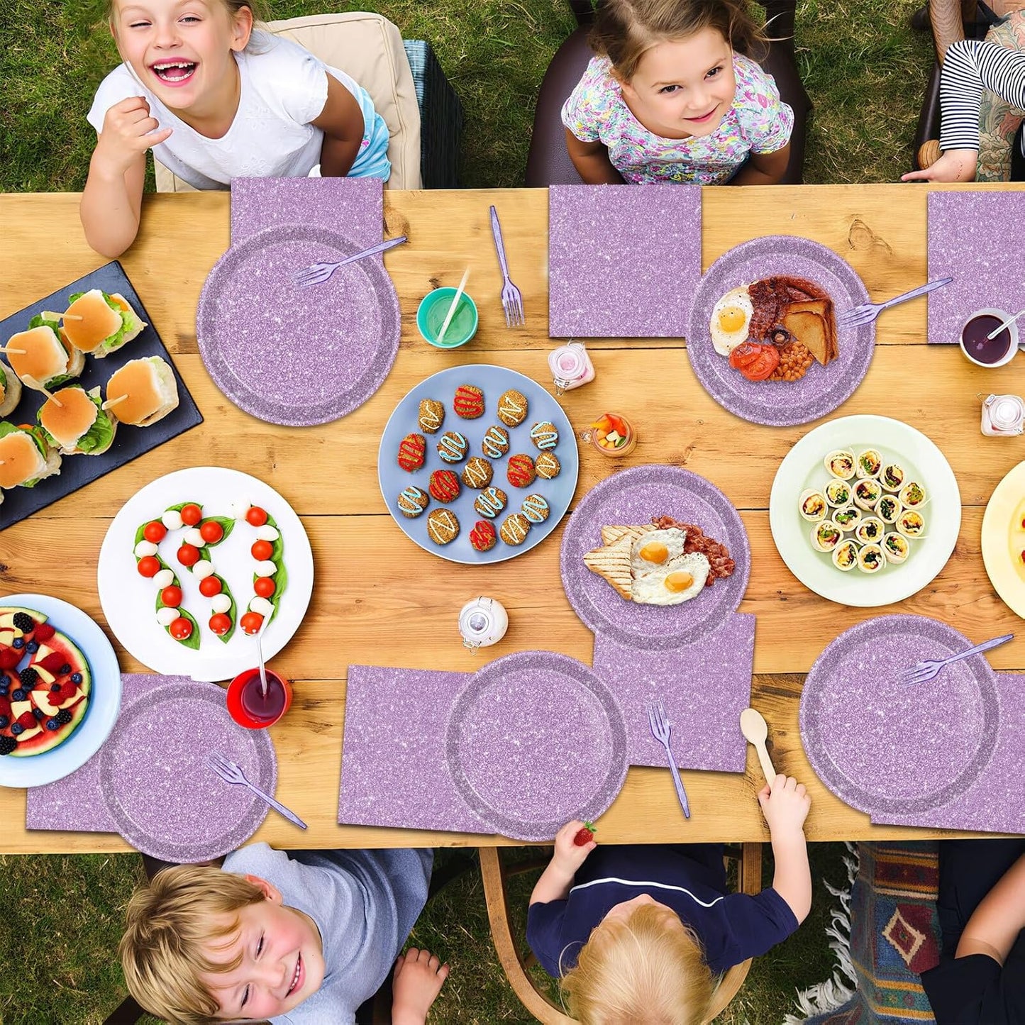 DTDO 96Pcs Pastel Purple Party Tableware Set Paper Plates and Napkins Purple Glitter Party Supplies Dinnerware Set for Women Girl Birthday Party Decorations Wedding Anniversary 24 Guests