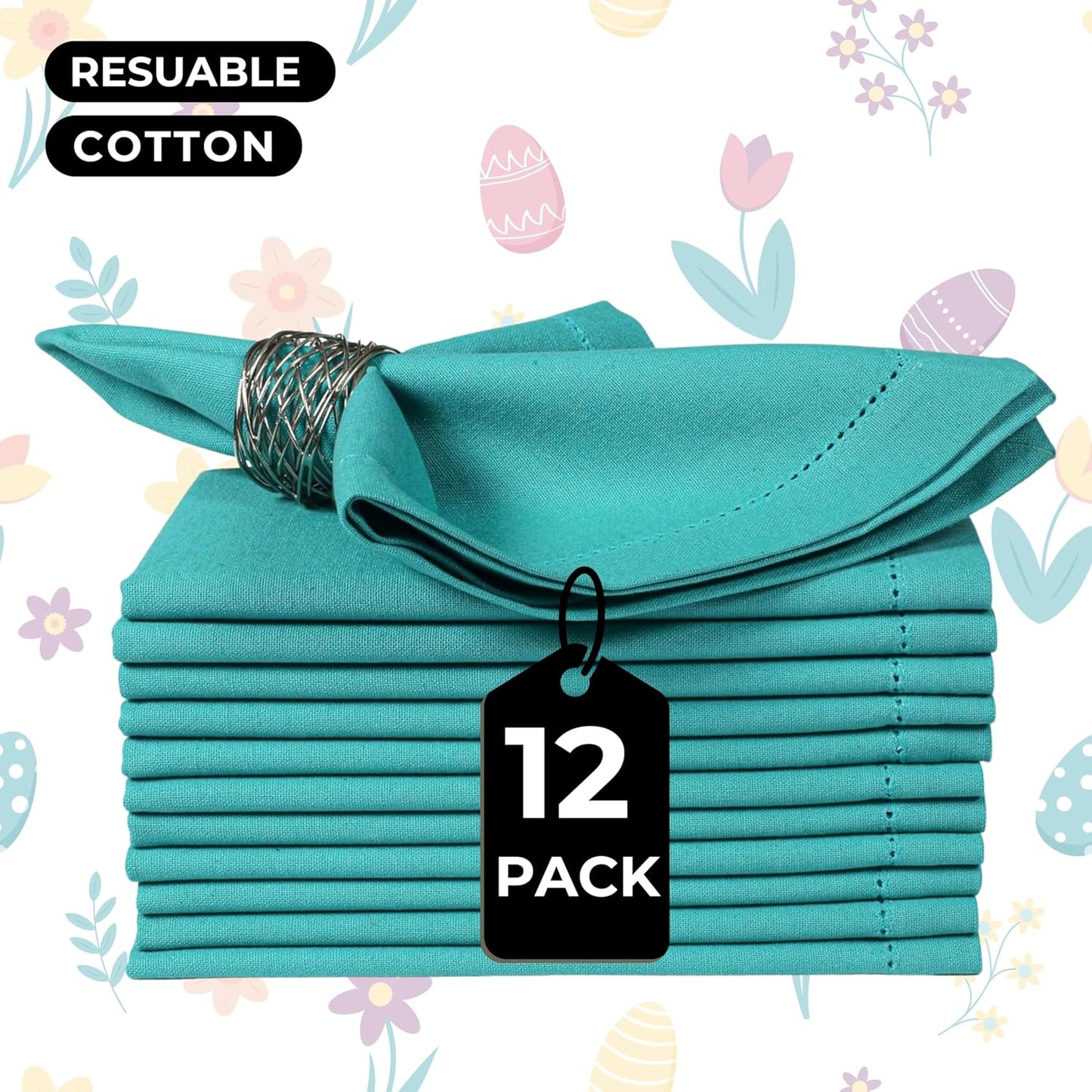 Linen Cotton Cloth, Set of 12, 18x18, Machine Washable,Hemstitched Cotton Dinner, Wedding Napkins, Elegant & Durable – Latigo Bay