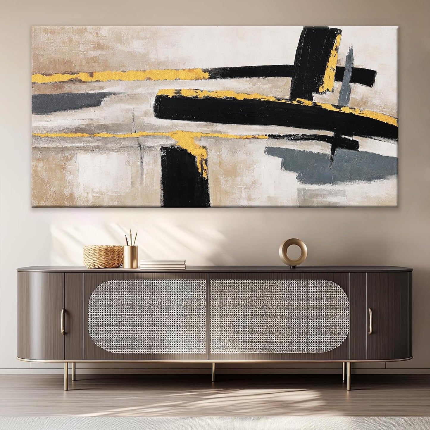 QSQ Abstract Wall Art Decor Large Canvas Wall Art Decor Prints Black And Gold Wall Art Decor Modern Paintings Home Wall Decorations For Living Room Wall Bedroom Kitchen Office Decor 29" × 58"