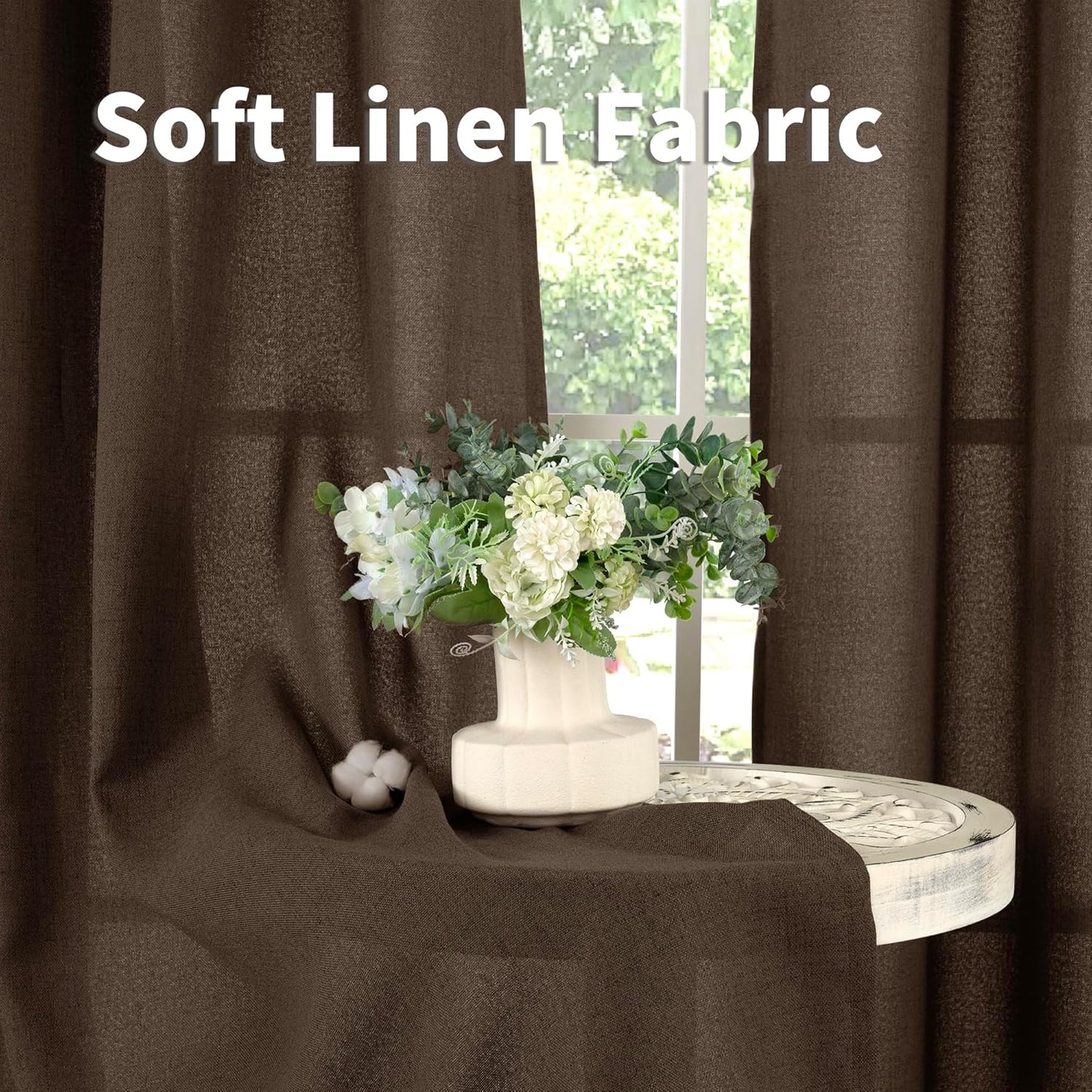 YoungsTex Linen Curtains 54 Inch Length for Living Room, Light Filtering Bronze Grommet Textured Window Drapes Privacy for Bedroom Farmhouse Decorative,Brown, 42 x 54 Inch, 2 Panels