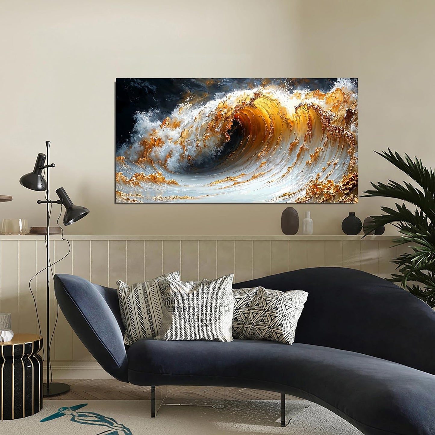 Canvas Wall Art Decor Large Artwork for Walls Wall Art Pictures for Living Room Art Work for Wall Decor Gold Wave Wall Art Prints Modern Abstract Wall Art Kitchen Bedroom Office Decor 20" X 40"