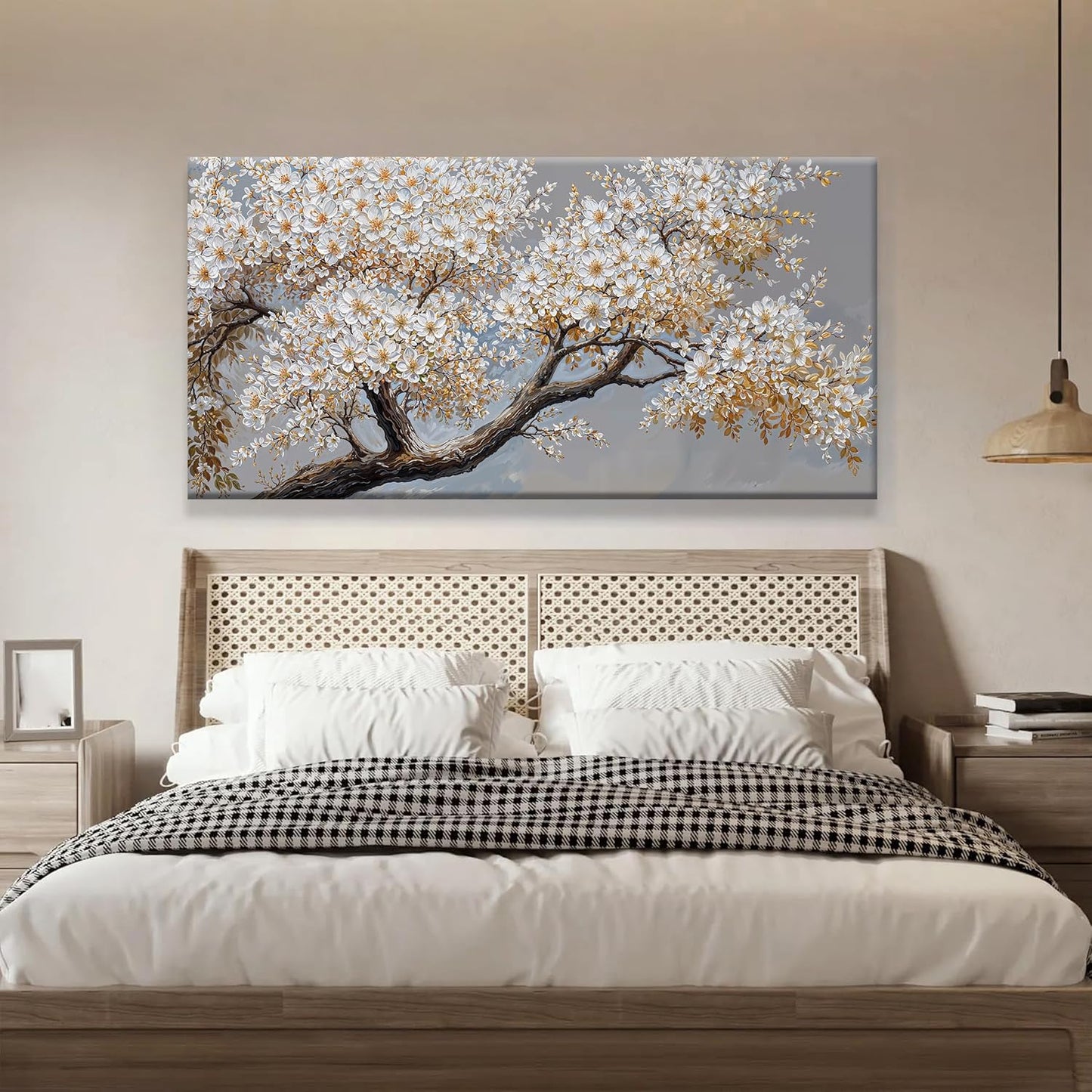 Canvas Wall Art Decor White Flowers On Tree Artwork Wall Decor Living Room Canvas Prints Modern Wall Art For Office Kitchen Canvas Prints Decor 24x48 Inch