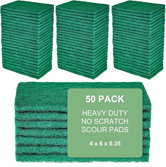 50pcs Heavy Duty Scouring Pads,4 x 6 x 0.35 Inches Green Reusable Household Scrubing Pad,Non-Scratch Thickening Cleaning Dishware Scrub Pads for Home Kitchen Utensils,Pots and Pans and Metal Grills