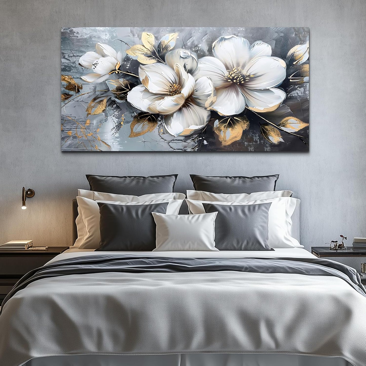 KELIYUAN Large Canvas Wall Decor Living Room For Wall Art For Bedroom Office Decorations Abstract White Flowers Wall Paintings Pictures Artwork Modern Framed Posters Home Decor Aesthetic 30"x60"