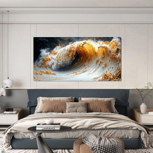 AIXMGSJS Canvas Wall Art Decor Large Artwork for Walls Large Wall Art Pictures for Living Room Canvas Art Wall Decor Gold Wave Wall Art Prints Modern Abstract Wall Art Bedroom Office Decor 24" X 48"