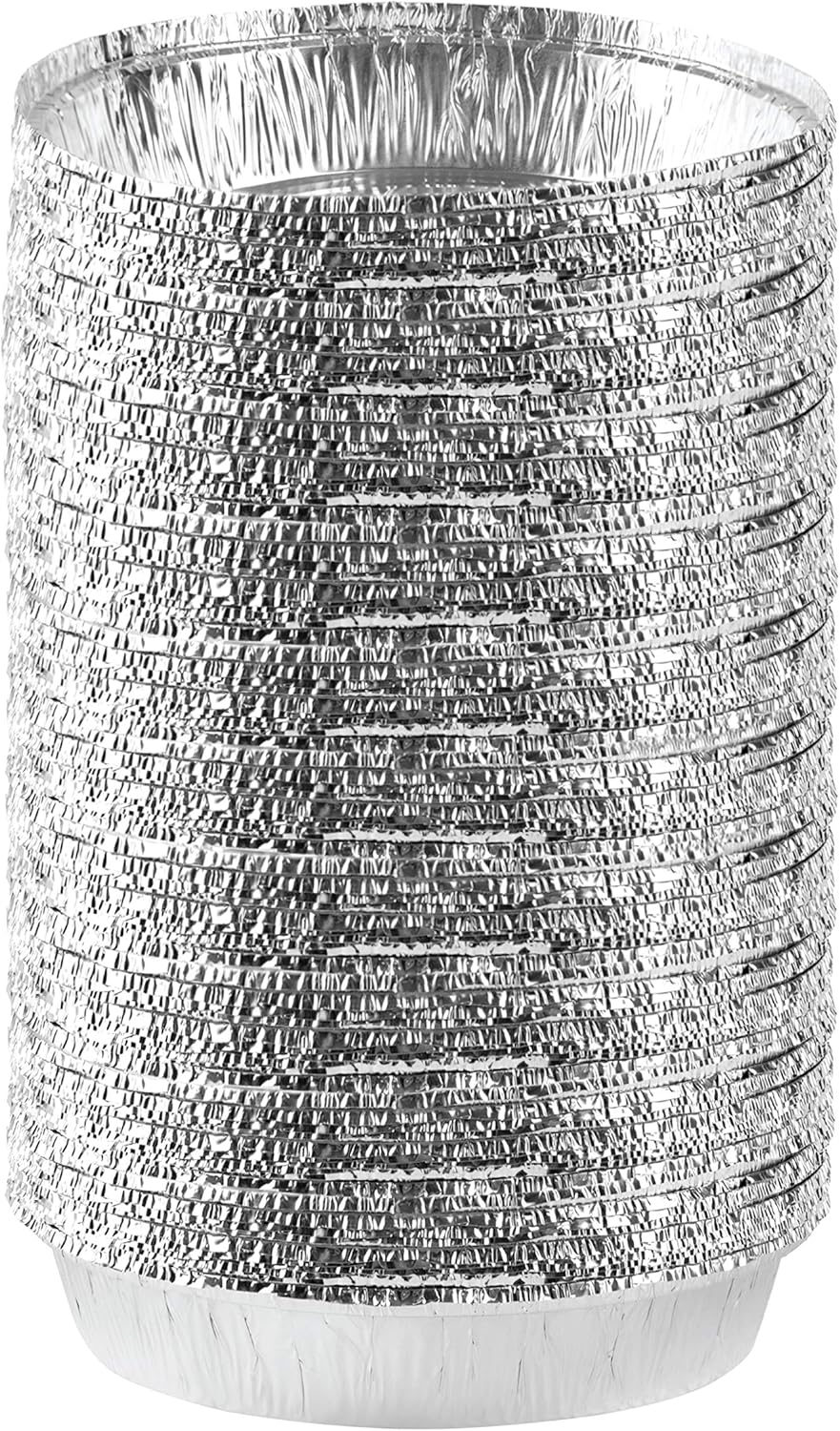 PLASTICPRO 9'' Inch Round Tin Foil Pans Disposable Aluminum, Freezer & Oven Safe - For Baking, Cooking, Storage, Roasting, & Reheating, Pack of 50