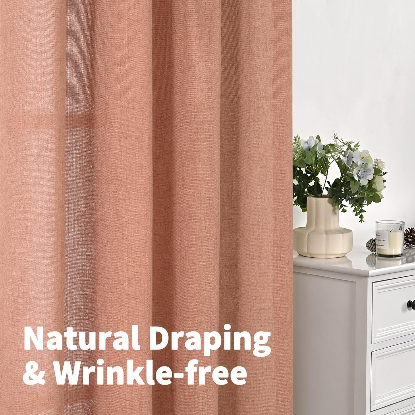 YoungsTex Terracotta Linen Curtains 95 Inch Length for Living Room, Extra Long Burnt Orange Drapes Light Filtering with Bronze Grommet Privacy for Bedroom Window Decorative, 52 x 95 Inch, 2 Panels