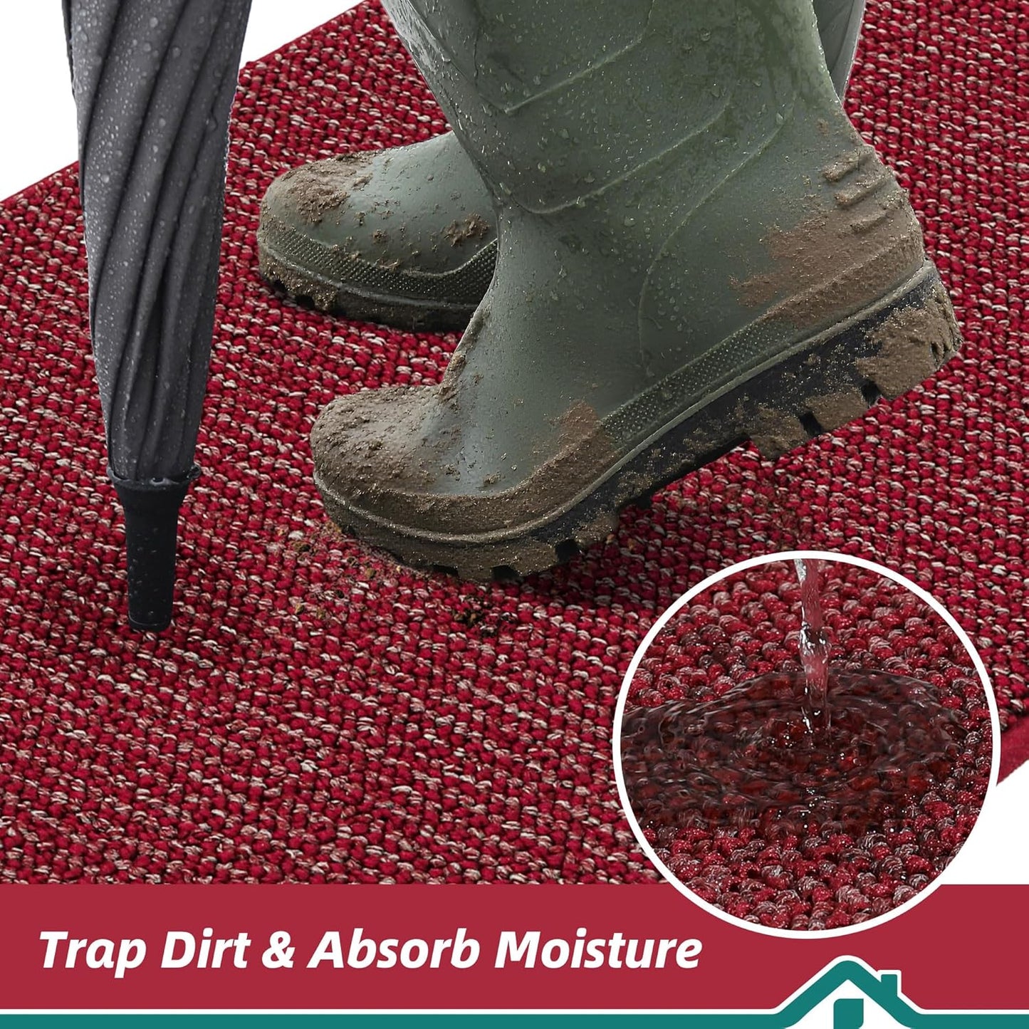 BEQHAUSE Dirt Trapper Door Mat 32" x 48", Non-Slip Washable Doormats Entrance Mat, Dirt Resistant and Absorbent Welcome Mat, Low Profile Floor Mats for Front Back Door and Entryway, Red