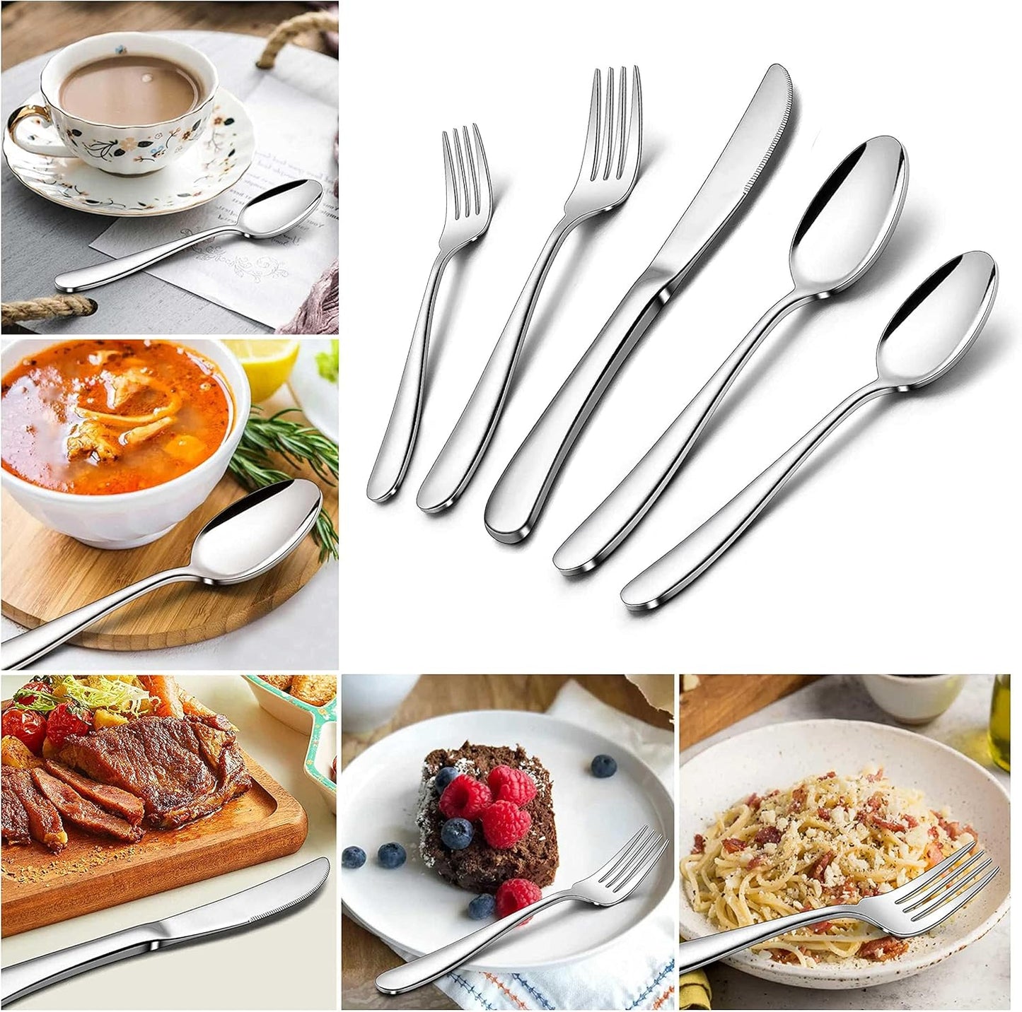 Herogo Heavy Duty Stainless Steel Silverware Set, 40-Piece Heavy Weight Modern Flatware Cutlery Set for 8, Fancy Tableware Eating Utensils for Home Wedding, Dishwasher Safe, Mirror Finished