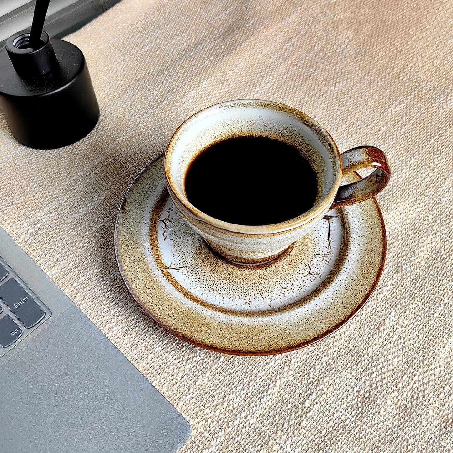 Latte Art Coffee Cup Set of 2 with Saucers - 8.5oz Ceramic Mugs for Cappuccino, Espresso & Tea - Microwave & Dishwasher Safe - Perfect Holiday Gift for Father's Day, Birthday, Housewarming