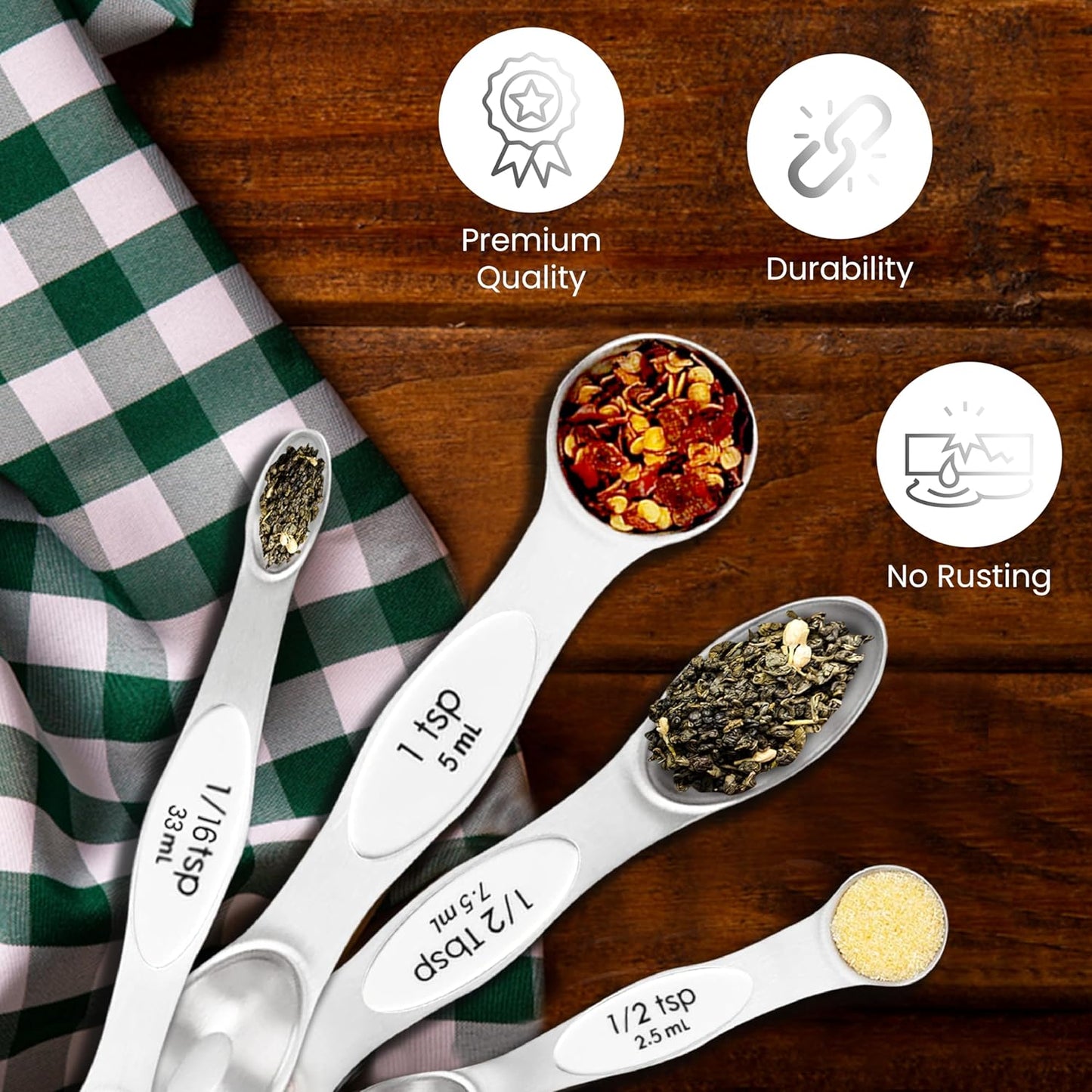 Magnetic Measuring Spoons Set of 9 Stainless Steel Dual-Sided Stackable Measuring Spoon Nesting Teaspoons Measuring Dry and Liquid Ingredients, Fits in Spice Jars Set of 9 (White)