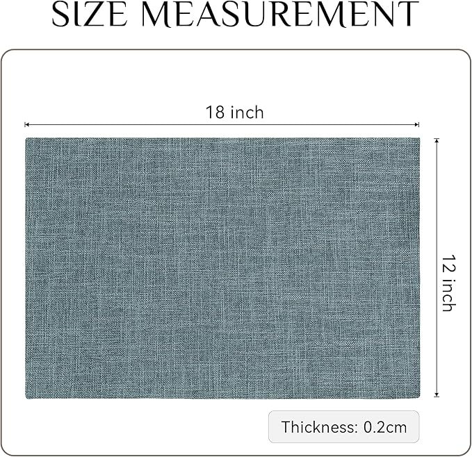 Softalker Faux Linen Placemats Set of 6-12 x 18 Inch, Heat Resistant Double Layered Durable Burlap Farmhouse Place Mats, Non-Slip Washable Rustic Table Mats for Dining, Kitchen, Party（Light Blue