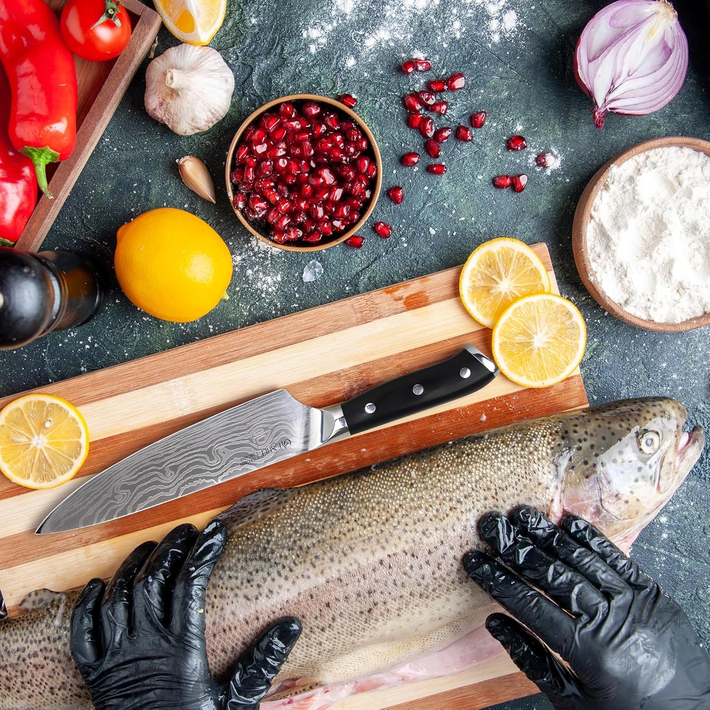 8 Inch Japanese Chef Knife - Professional Stainless Steel Kitchen Knife, Chef's Knives with Ergonomic Handle - Strong, Sharp Edge - Tool for Cutting, Carving, Slicing - Luxury Gift Box