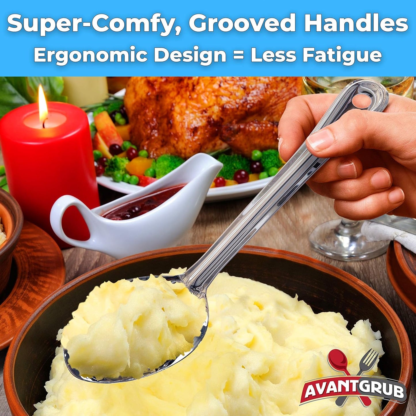 Super Strong, Ergonomic 11 in Serving Spoon 3 Pk. Big, Stainless Steel Spoons for Cooking, Baking, Stirring and Basting. Best Kitchen Flatware for Buffet and Banquet Service in Restaurants and at Home