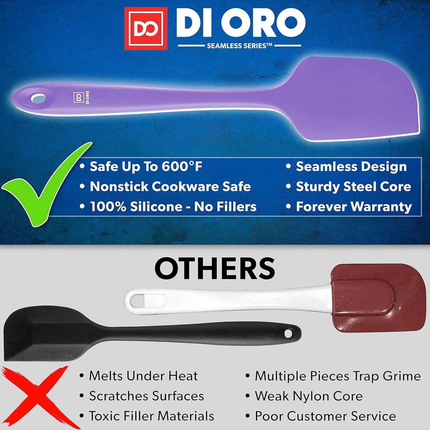 DI ORO Silicone Spatula Set - Rubber Kitchen Spatulas for Baking, Cooking, & Mixing - 600°F Heat-Resistant & BPA Free Silicone Scraper Spatulas for Nonstick Cookware - Dishwasher Safe (3pc, Lavender)