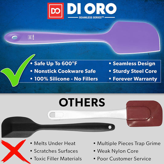 DI ORO Silicone Spatula Set - Rubber Kitchen Spatulas for Baking, Cooking, & Mixing - 600°F Heat-Resistant & BPA Free Silicone Scraper Spatulas for Nonstick Cookware - Dishwasher Safe (3pc, Lavender)