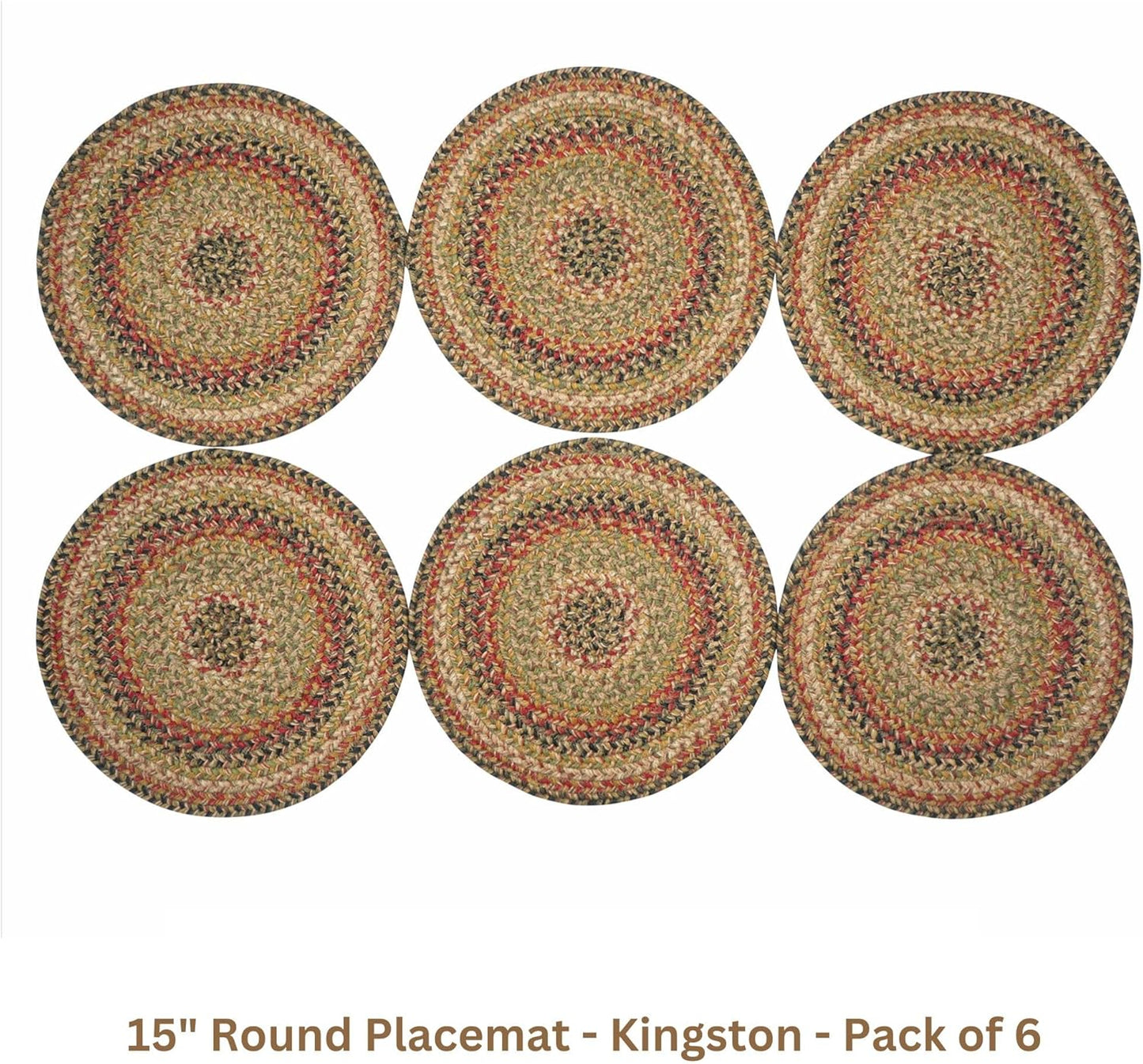 Homespice Kingston Jute Woven Round Placemats Set of 6, 15", Warm Country Decor, Multicolor Table Mats - Vibrant Colors, Durable, Easy to Clean and Protects Furniture